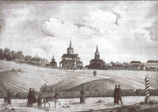 Смыслов Ф., Общий вид Рогожского кладбища, 1830-е гг. Акварель